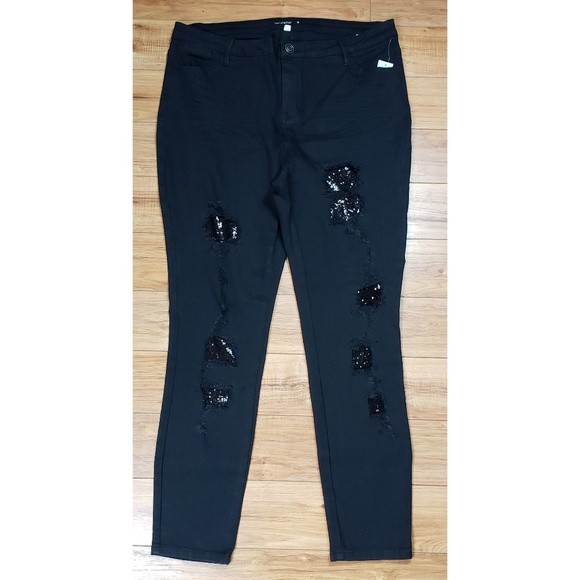 Avenue Black Distressed Skinny Jeans 18 sequins - Picture 4 of 8